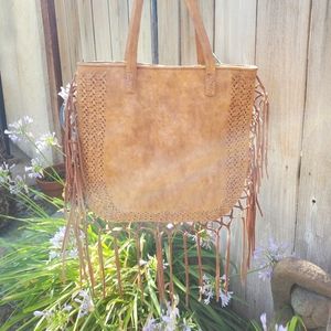 Large Fringed Braided Tote Handbag